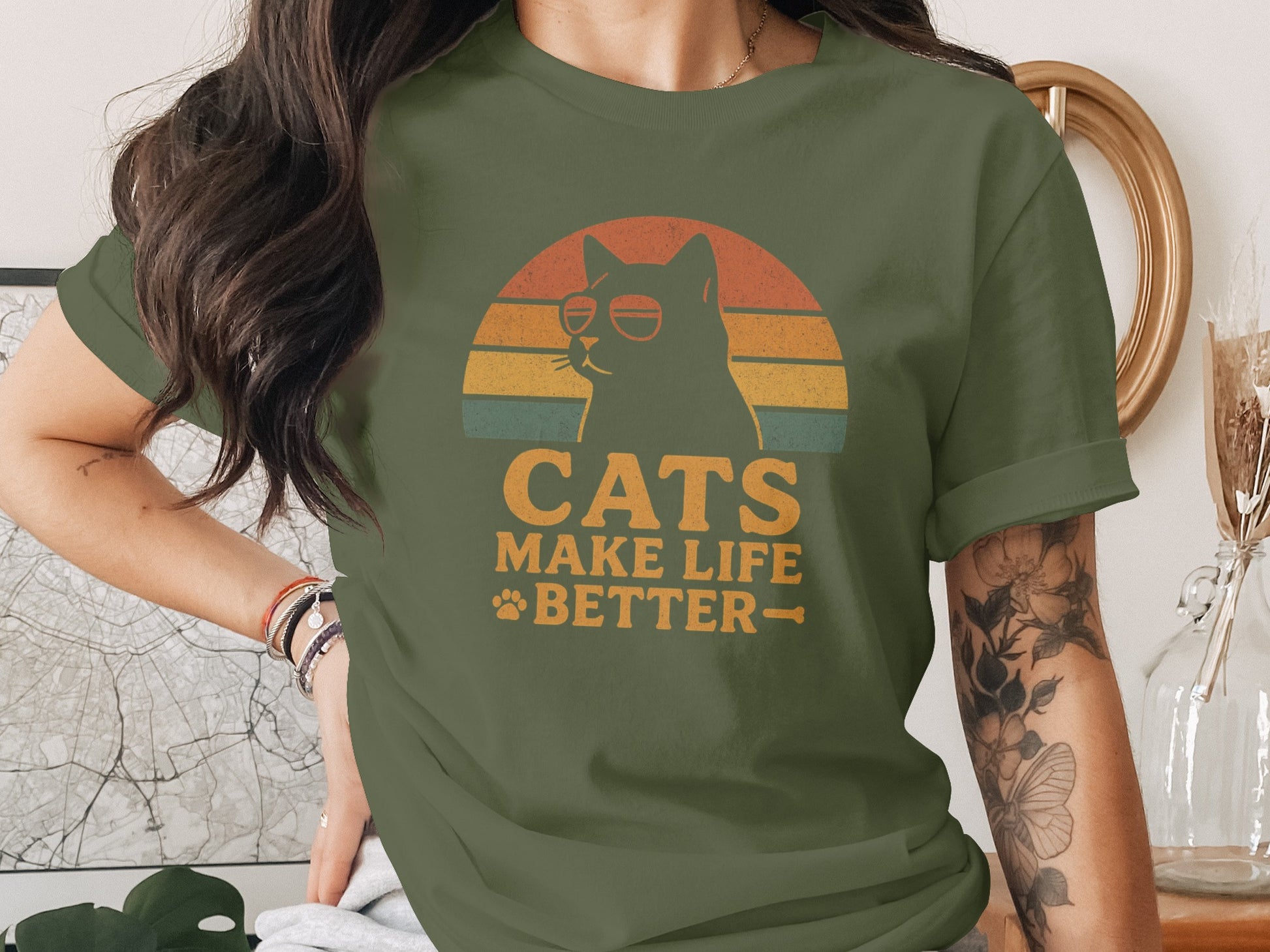 Cats Make Life Better Retro Design Tee
