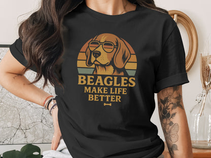 Beagles Make Life Better Graphic Print Shirt