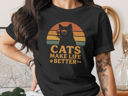 Stylish Cats Make Life Better T-Shirt Graphic Tee