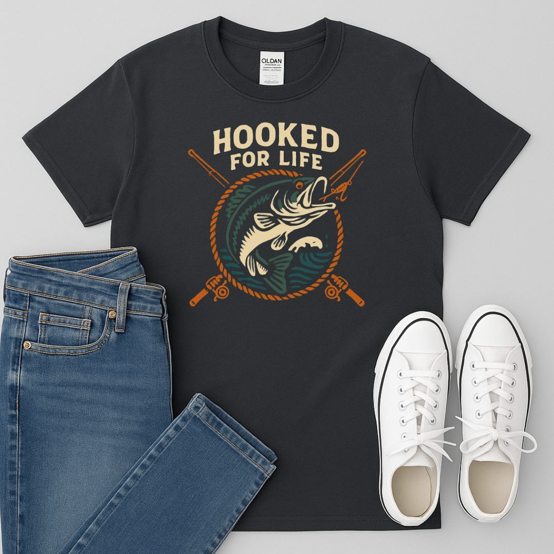 Hooked For Life Fishing Graphic T-shirt product