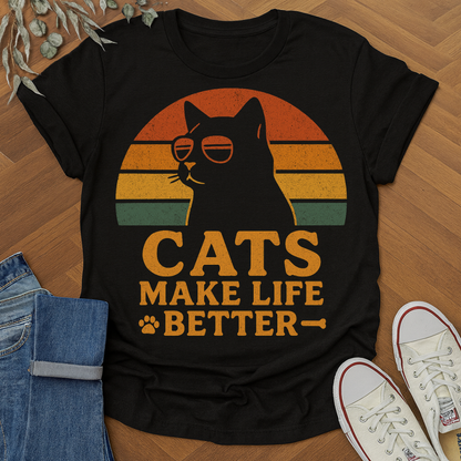 Cats Make Life Better Retro Style T-Shirt
