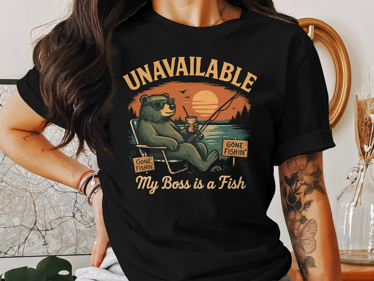Unavailable Gone Fishin My Boss is a Fish T-shirt product