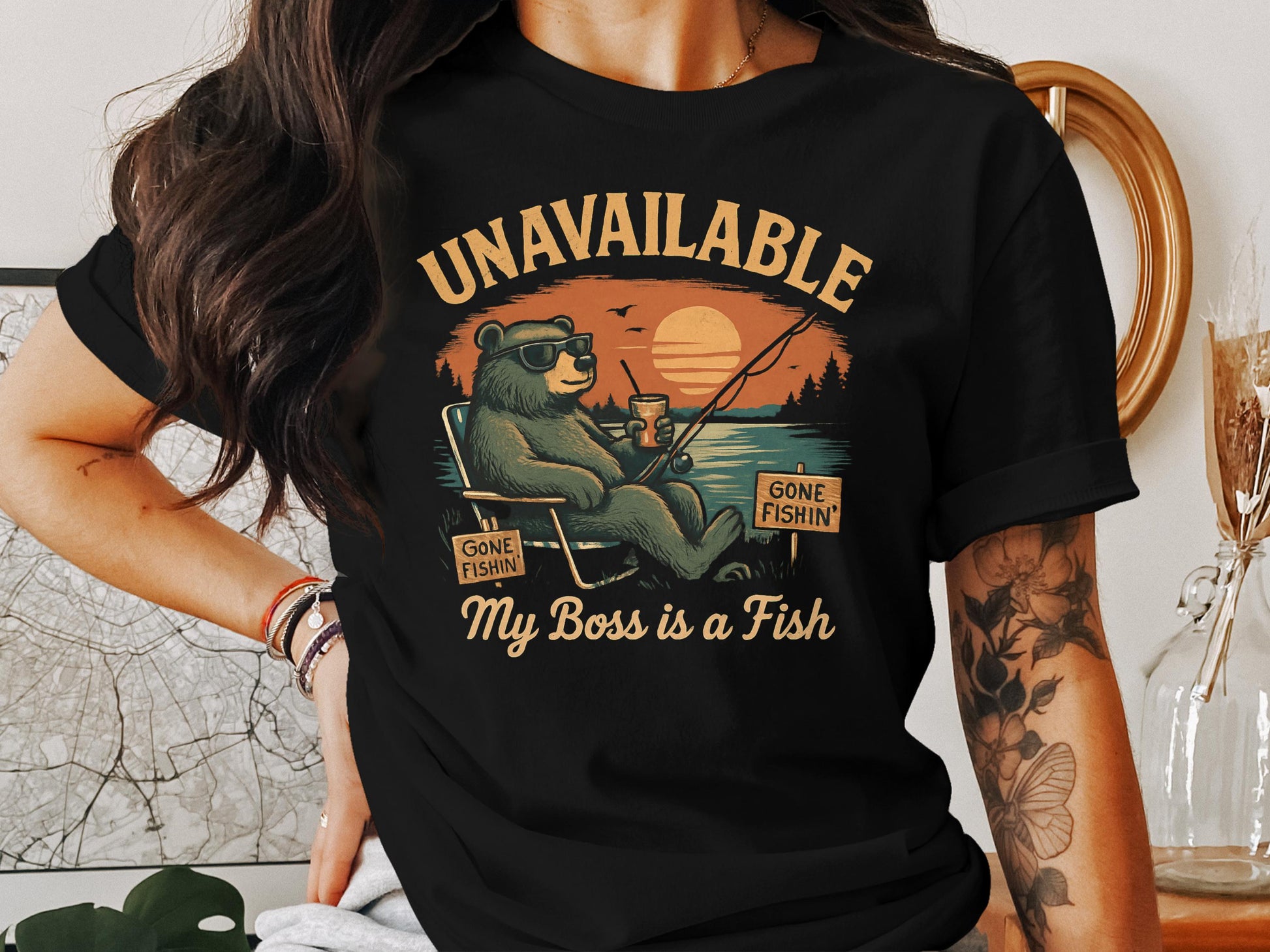 Unavailable Gone Fishin My Boss is a Fish T-shirt product